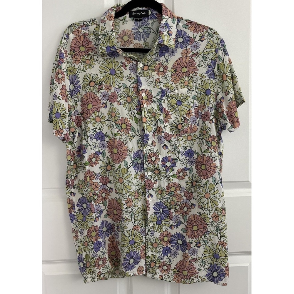 Barney Cools multicolor floral rayon‎ short sleeve button up shirt Size M